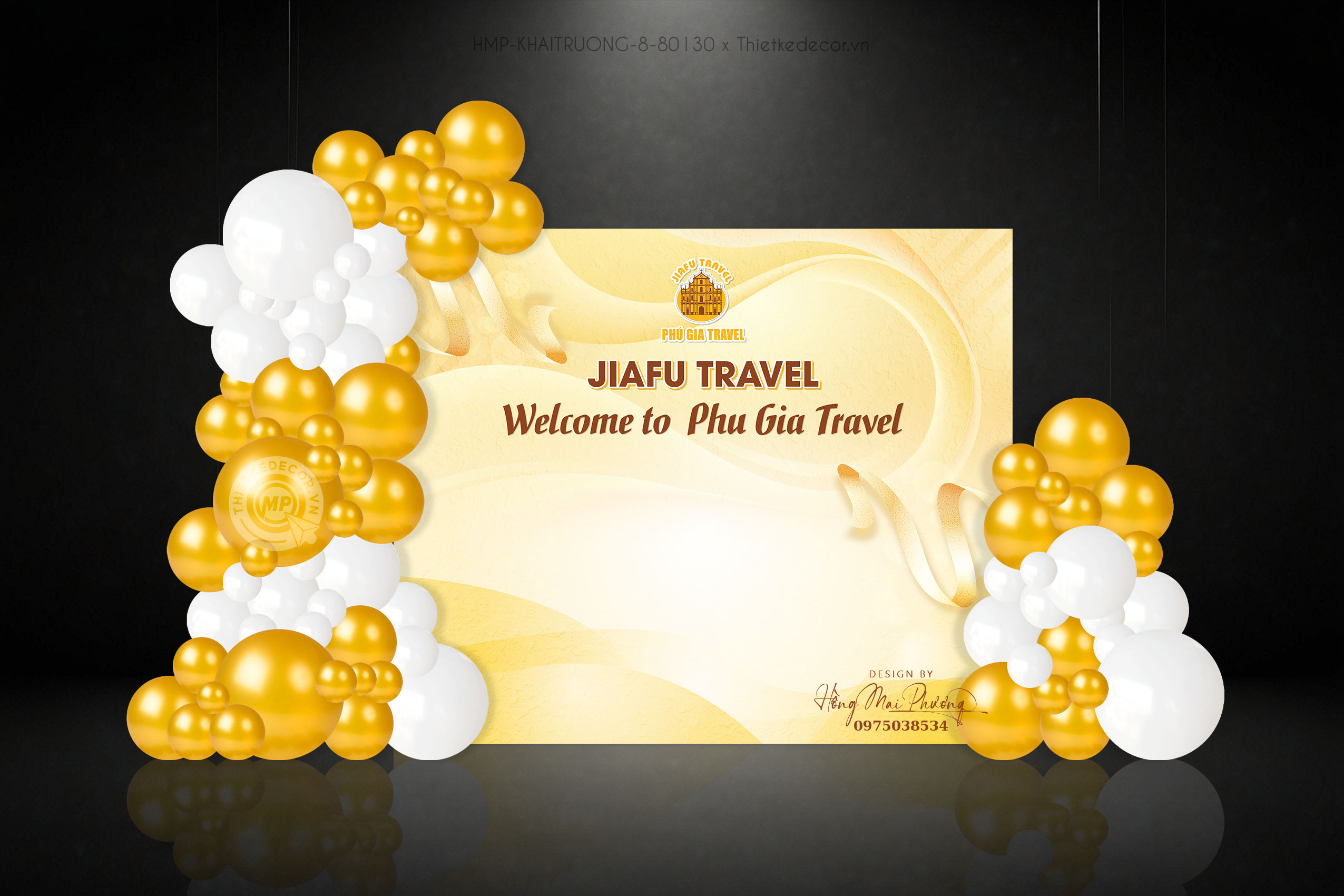 Backdrop khai trương công ty tone vàng nâu